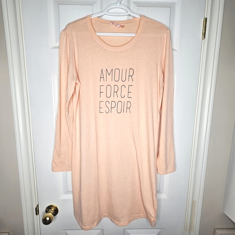 La Vie En Rose Women's Long Sleeve Sleep Shirt Peach Size M